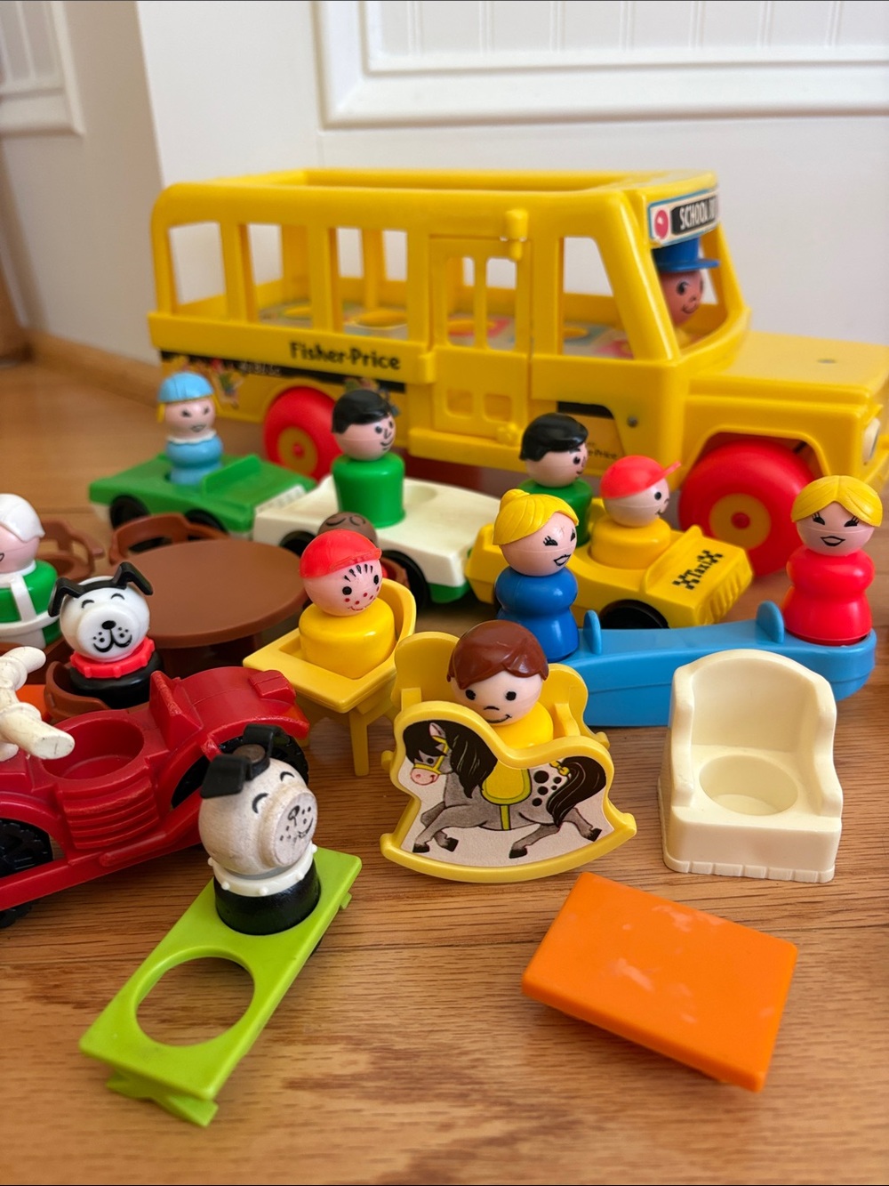 Vintage Fisher Price Little People School Bus 1965 1984 FP Toys Lot motorcycle - Picture 6 of 17